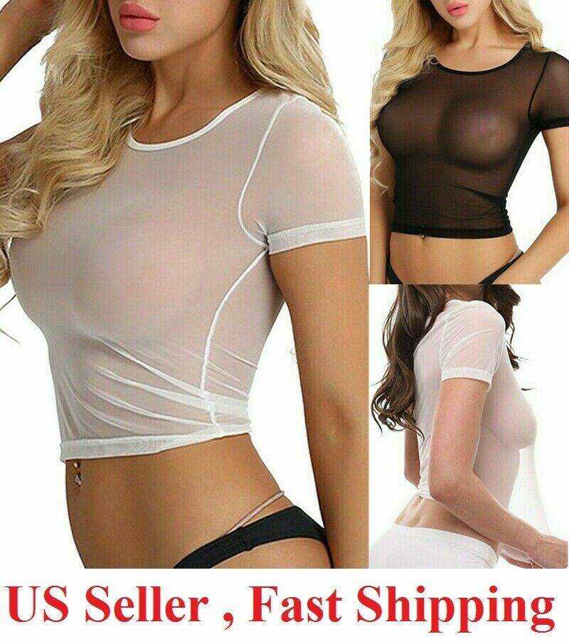 Women Sexy See Through Mesh Sheer Tank Crop Top clubwear party Tee
