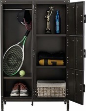 Metal Locker Storage Cabinet Steel Retro Wardrobe Organizer Adjustable Feet Home