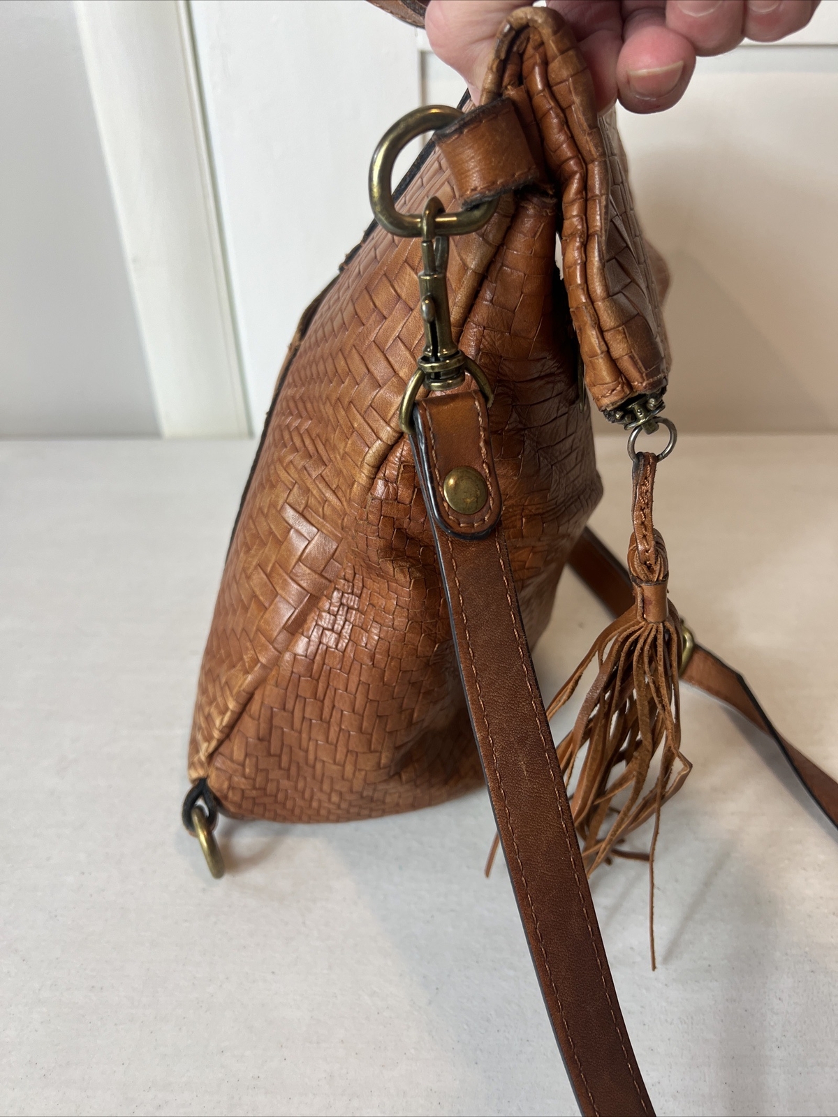 Patricia Nash Bag Purse Backpack Luzille Convertible Woven Tan Leather