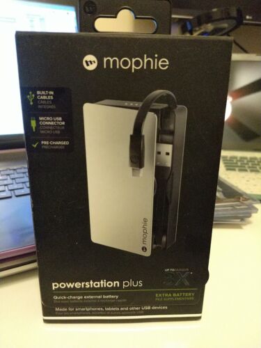 NEW Mophie Powerstation Plus 3x SILVER 5000mAh Battery Charger Android Micro USB - Afbeelding 1 van 2