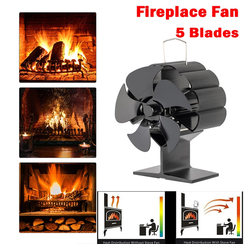 5 Blades Fireplace Fan Aluminum Heat Powered Stove Fan Log Wood Burner Eco  Quiet | eBay