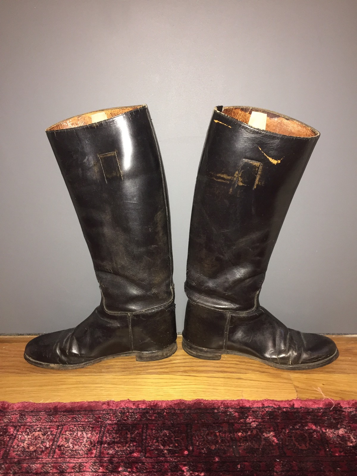 Vintage Unisex Black Leather Tall Riding Boots eBay