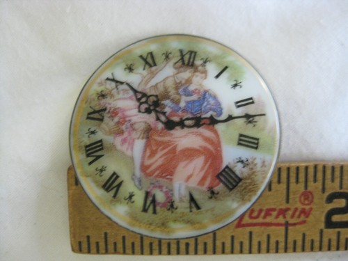 1 Vintage Porcelain Button Romantic Scene & Clock Face Transfer Design 1 & 3/8 - Picture 5 of 5
