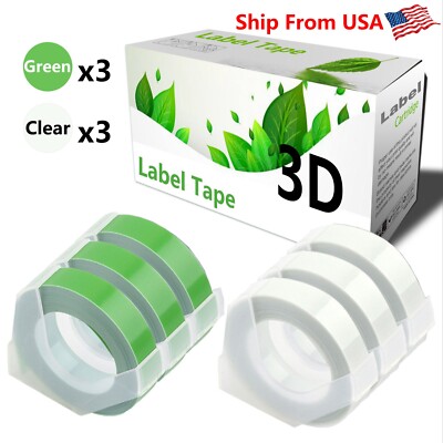 (3Green,3Clear) 3D Label Tape for Dymo Office-Mate II (154000) Label Makers