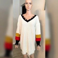 Shein Color Block Distressed Trim Sweater Dress