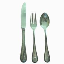 3-TOWLE-BEADED ANTIQUE-OVAL GERMANY STAINLESS Lot Soup Spoon Salad Fork, Knife