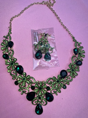 Necklace Earrings Bracelet Prom Jewelry Set Dinner Party Bride New Green