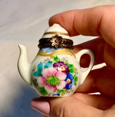 France Limoges Tea Pot Trinket Box Peint Main Limoge Coffee Herend Fishnet