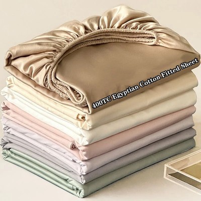 Soft Egyptian Cotton Fitted Bed Sheet with Elastic Bands Mattress Cover Non Slip