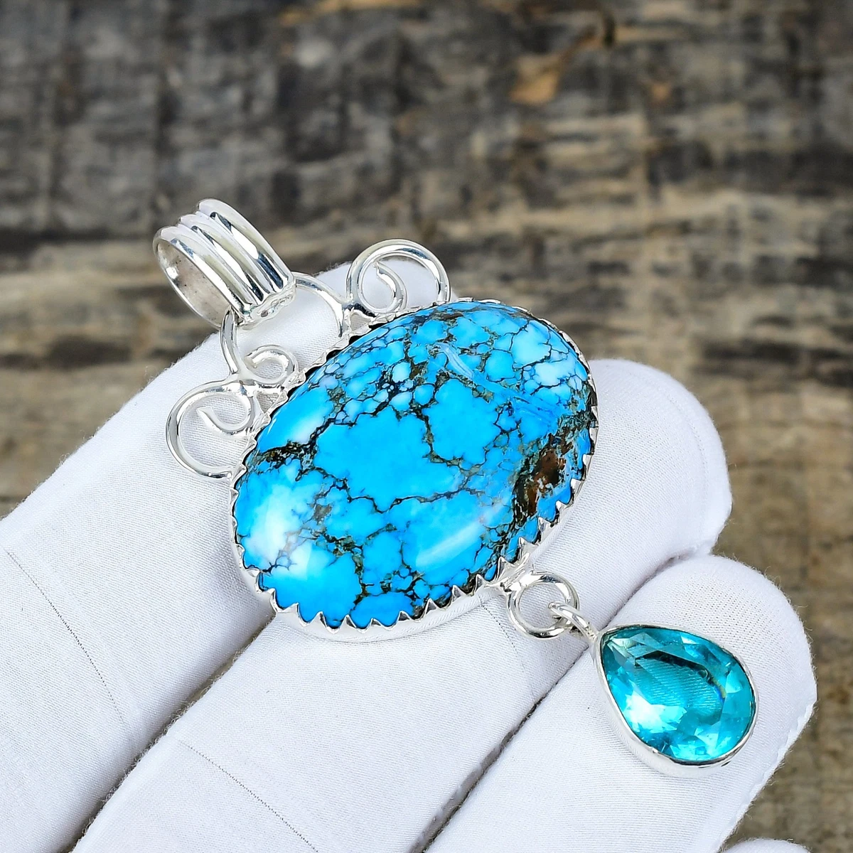 Ciondolo in argento sterling 925 con turchese e rame ostrica