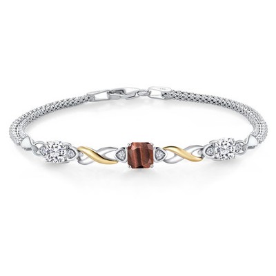 925 Silver and 10K Yellow Gold Bracelet Cushion Tiger Eye Moissanite (2.35 Cttw)