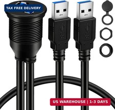 2 Ports Dual USB 3.0 Male to USB 3.0 Female AUX Flush Mount Car Mount Extension