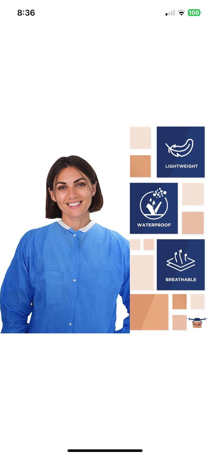 Kimtech Lab Coats A8 Certified Knit Cuffs 10034 Case of 25 Blue 2XL