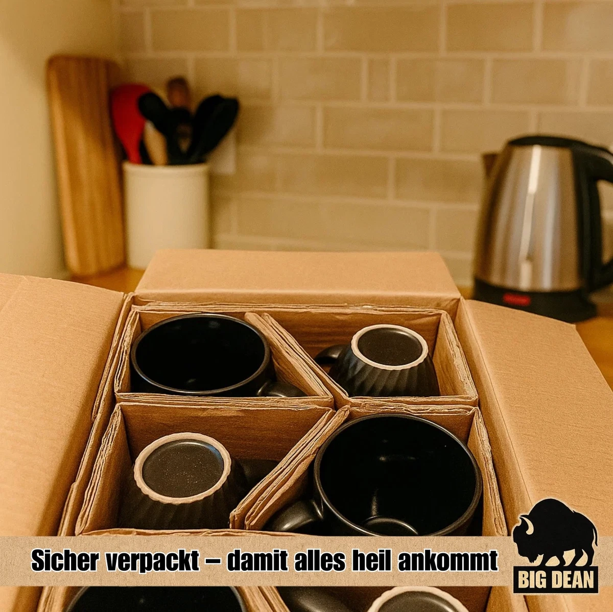 6x Hochwertiges Kaffeetassen Set 400ml schwarz matt Kaffeebecher Keramik