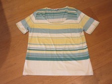 Ladies Gray & Osbourn green yellow stripe short sleeve T shirt top size 22