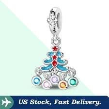 KUNSIR 925 Sterling Silver Neon Christmas Tree Pendant Charm For Bracelets DIY