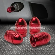 4 X ALUMINUM BULLET STYLE TIRE/RIM VALVE/WHEEL AIR PORT COVER STEMS CAP/CAPS RED