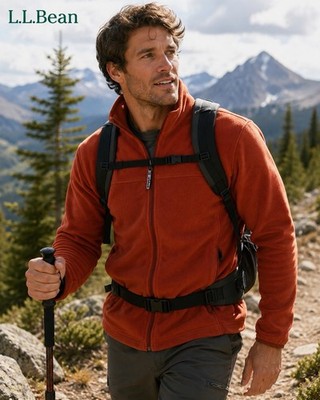 L.L. Bean Basic Jacket Men's XL Orange Fleece Mock Neck Full Zip-Up Polyester