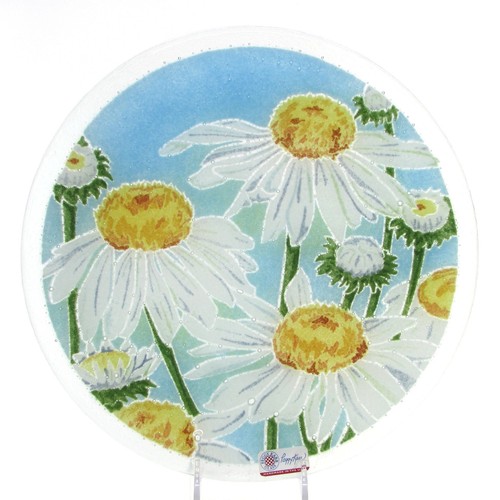 NEW Peggy Karr CONEFLOWER 11" Round Plate Fused Glass Blue Sky Daisy RARE MIB - Picture 13 of 13