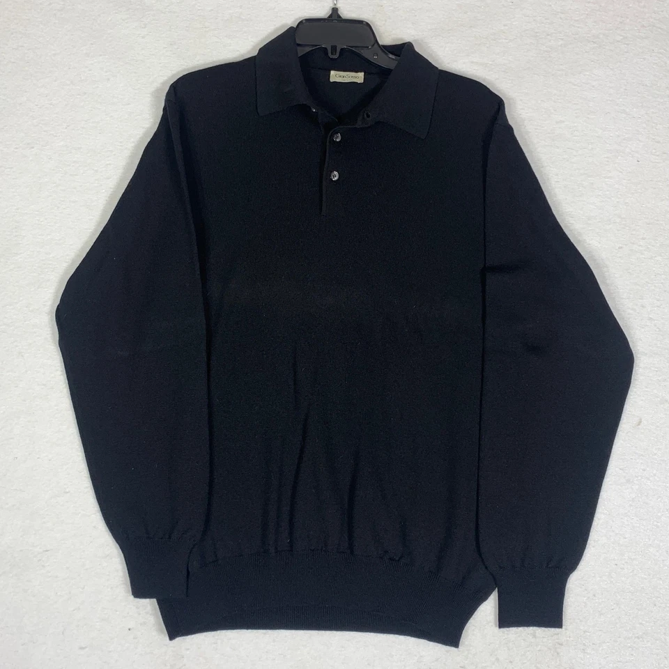 Gran Sasso Henly Sweater Men's Black Large 100% Wool Knit Polo Made Italy - Image 2 of 4