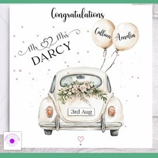 Personalised Wedding Car Card, Wedding Day Congratulations Card | Bride & Groom