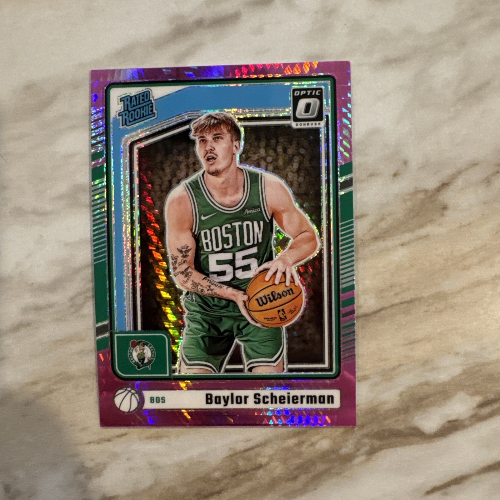 2024-25 Donruss Optic Baylor Scheierman Rated Rookie Hyper Pink RC #263 Celtics