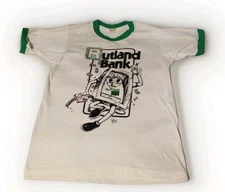 Vintage Rutland Bank Graphics 80s Ringer T-shirt Size Med Double Sided