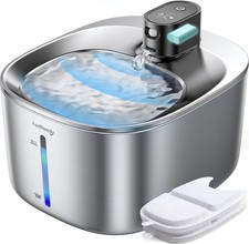 Trinkbrunnen Katze 4L Akku 4000mAh Sensor leise Edelstahl Weiß/Silber