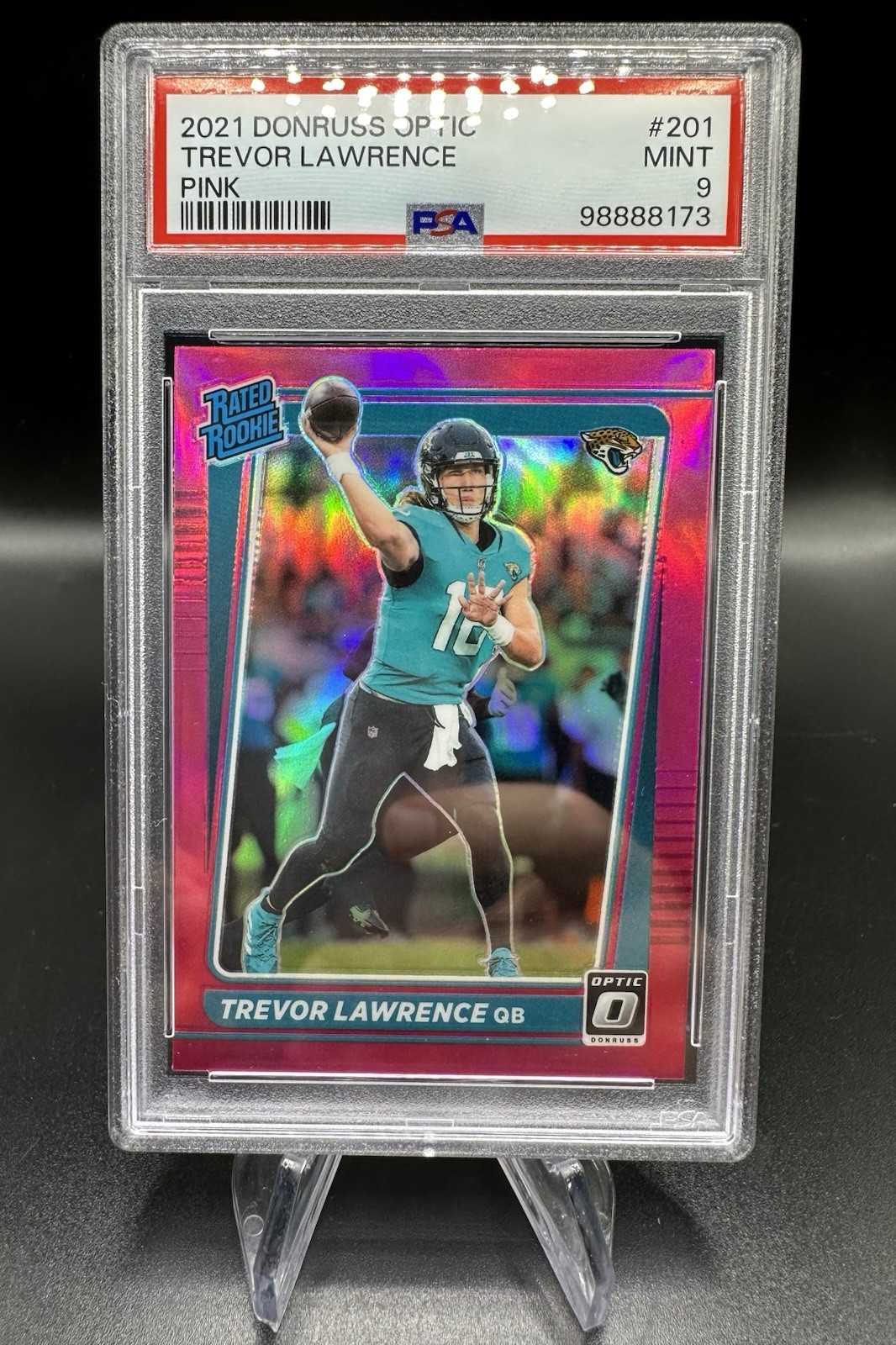 2021 DONRUSS OPTIC FOOTBALL TREVOR LAWRENCE #201 RATED ROOKIE PINK PSA 9 MINT
