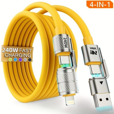 4-in-1 240WFast Charging Cable for iPhone 16/15, MacBook, iPad&USB Devices 2pcs