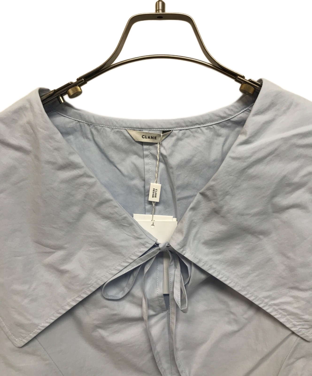 CLANE BIG COLLAR DRAWSTRING BLOUSE SIZE 1 Sky Blu… - image 3