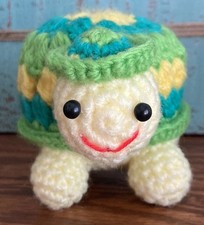 Crocheted Whimsical Smiling Turtle Tortoise W/ Hat Yellow  Green Nursery Decor