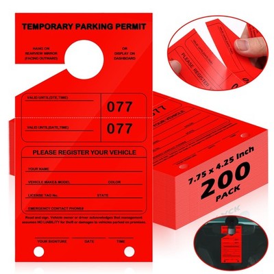 200 Pack Parking Permit Hang Tags Numbered 1200 Red Parking Permit Tag 7.75 x...