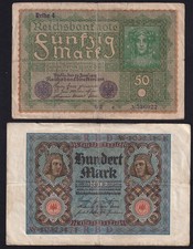 Germany 50 100 Mark 1919 1920 Vintage Lot 2 Old Paper Money Banknote Collection