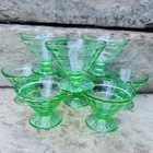 Vtg Anchor Hocking Block Optic Green Uranium Depression Glass Dessert Cup Set 8