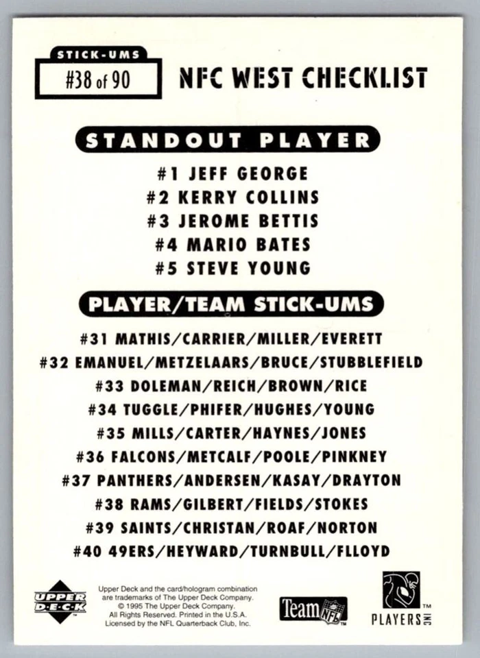 1995 Collector's Choice Update Stick-Ums St. Louis Rams/Sean Gilbert/Mark - Image 2 of 2