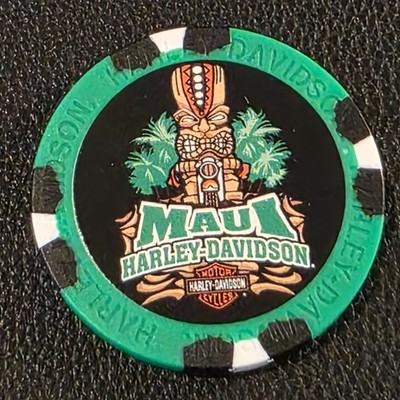 MAUI HD ~ Maui, HAWAII (Green/Black Wide Print) Harley Davidson Poker Chip