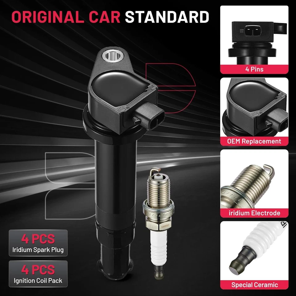 Комплект из 4 катушек зажигания и свечей зажигания для 2006-2011 Hyundai Accent Kia Rio UF499 - Изображение 2 из 4