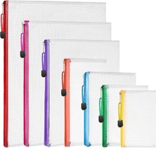 Mesh Zipper Pouch, 7 Sizes, Clear Reusable Storage Bags for Travel School