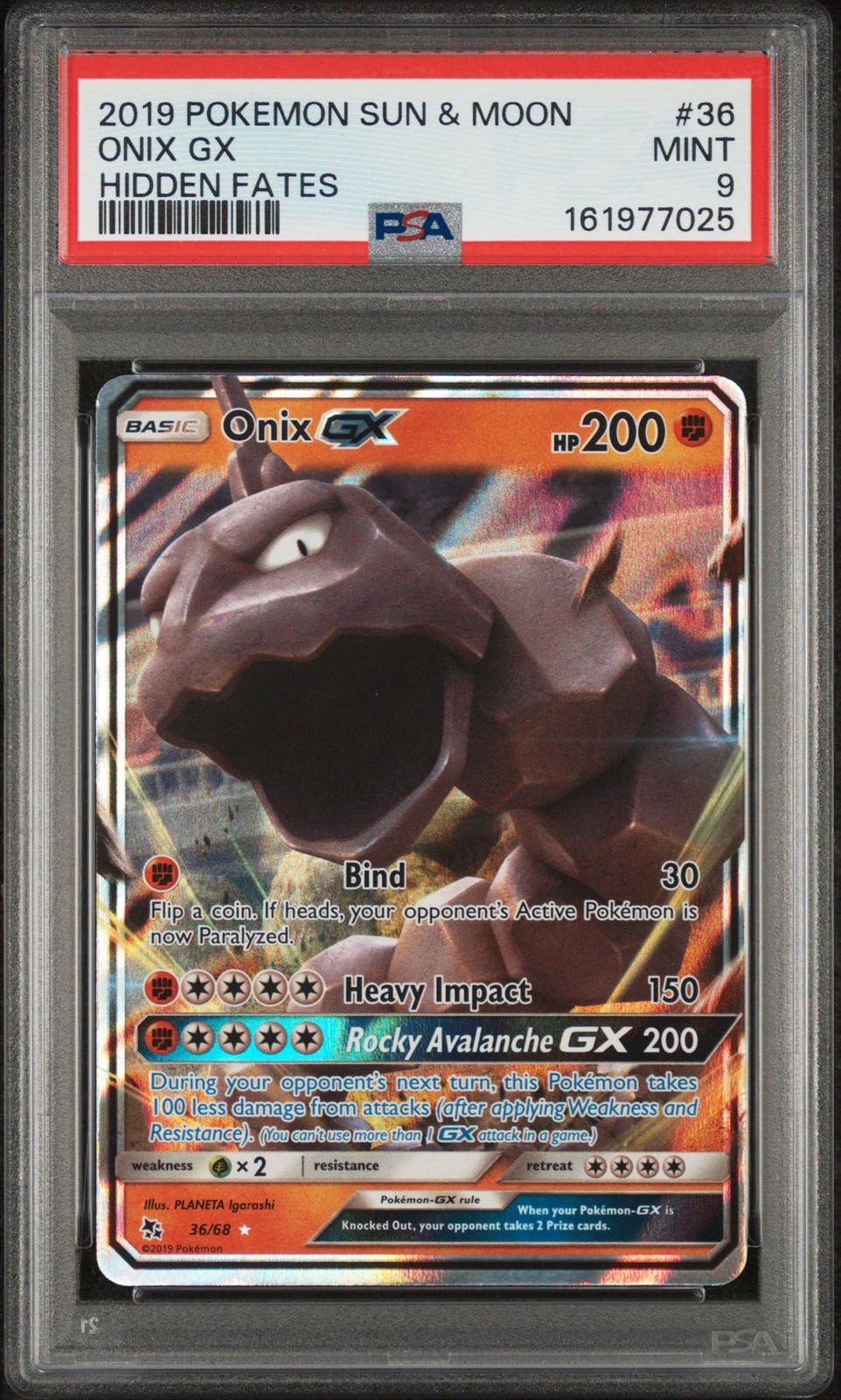 Onix Gx Hidden Fates Pokemon Sun & Moon Hidden Fates 36 NM PSA 9