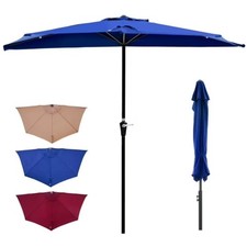 Gianna 9 FT Half Umbrella Outdoor Patio Scalloped Navy Blue Sun Shade w/Crank