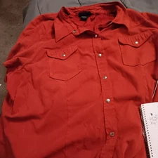 Venezia Red Snap Up Blouse Size 26W/28W 4XSuede-Like Fabric Short Sleeve Pockets