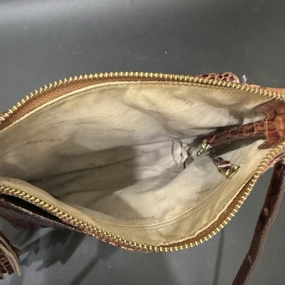 BRAHMIN Melbourne Manhattan Pecan Croc Embossed Leather Turnlock