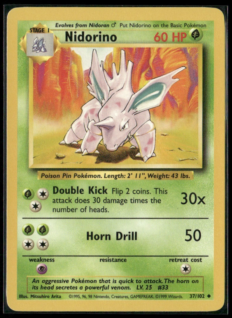 Nidorino #37/102 Base Set 1999 Uncommon NM/LP Pokemon TCG