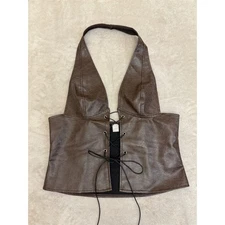 MUSERA Women's RENAISSANCE WEAR Brown Halter Lace-Up Backless Crop Tank Top XL