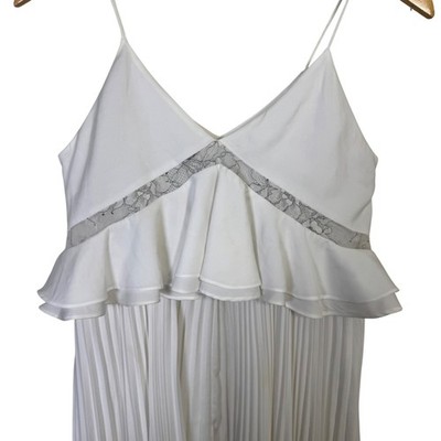 Self Portrait AMELIA Dress 0 XS White Pleated Bridal Lace Trim Maxi Dress V  Neck | eBay