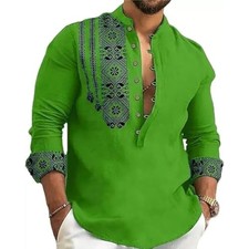 DEELMO Men's Cotton Blend Mandarin Collar Self One Design Full Sleeve Casual ...