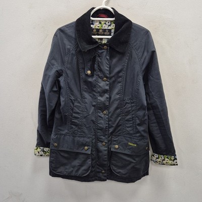 Barbour Printed Beadnell Cottage Navy Wax Waterproof Country Coat Jacket UK 10