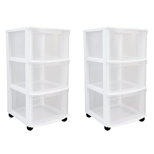 Gracious Living Classic 3 Drawer Organizer Plastic Storage Cart w/Wheels(2 Pack)