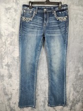 Grace In LA Jeans Womens 30 Blue Easy Fit Bootcut Embellished Pocket Denim